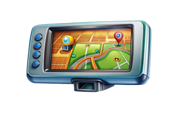 A vibrant illustration of a GPS navigation system with detailed map