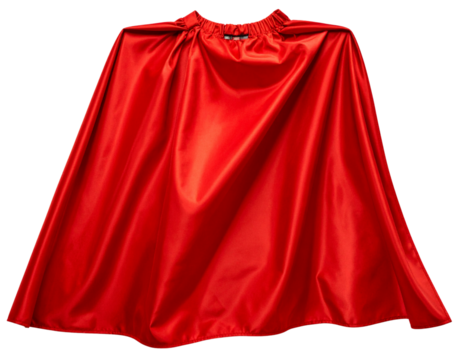 Vibrant red superhero cape with high collar isolated on transparent background PNG