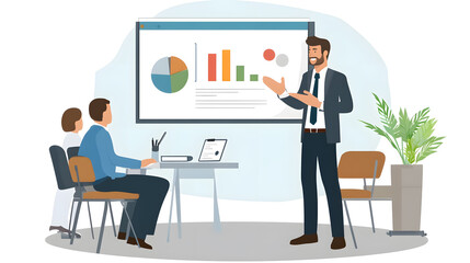 Fototapeta premium A businessman gives a presentation in an office setting.