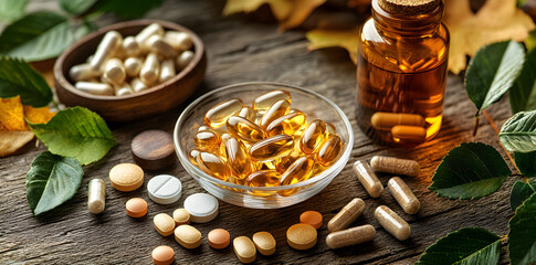 Concept of health and nutrition with nutraceuticals and dietary supplements, vitamins and capsules promoting wellness, vitality, and preventive lifestyle solutions