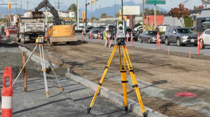 Construction site, laying new asphalt road pavement road construction machinery on highway