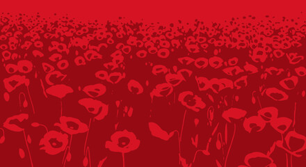 Red monochrome field of stylized flowers