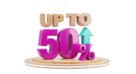 3D Up to Fifty Percent Discount Offer isolated on a transparent background sale percentage