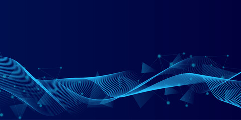 Abstract futuristic technology concept. Gradient digital blue background with wave lines and plexus lines of big data analysis.