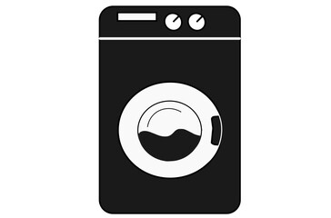 Simple white washing machine icon on black background