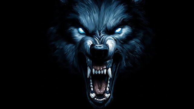 Menacing wolf illustration against black background for editorial design