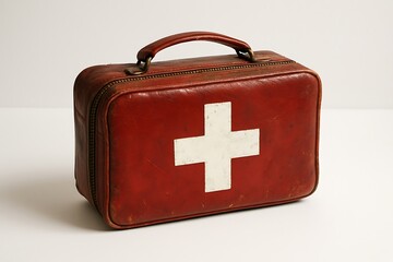 Obraz premium Vintage first aid kit isolated on white background for emergency treatment