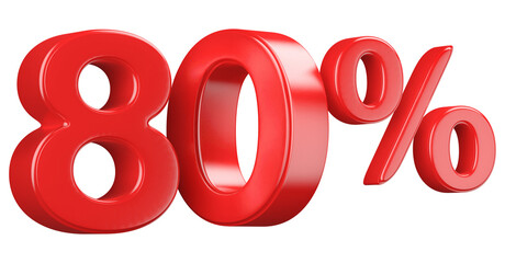 Red 80 Percent Discount Sign 3D Render