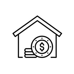 Minimalist Vector Icon of House with Money Savings Illustration in Geometric Style