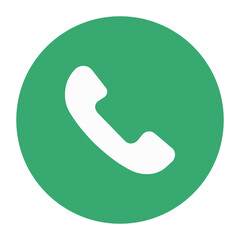 Green circle icon with a white telephone handset symbol representing communication and contact isolated on transparent background