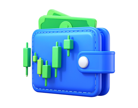 Firefly_3 D Render Blue Digital Wallet with Green Cash and Candlestick Chart Stock Market Fin - Powered by Adobe