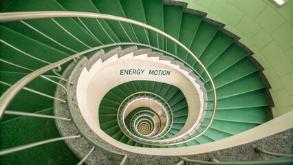 Fototapeta premium Overhead View of Spiraling Stairs Creating Energy and Motion