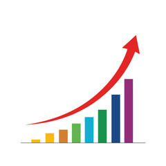 Illustrating financial growth through a visually appealing bar chart with an upward trending red arrow indicating progress and success.