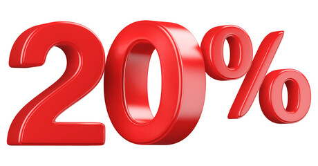 Red 3D 20 Percent Sign for Discount Sale Promotion