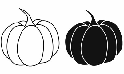 Pumpkin or grows forth round vector icon set, outline and silhouette simple autumn harvest design for Halloween, Thanksgiving, decoration, logo, and seasonal graphic use..
