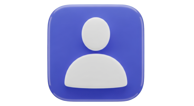 Blue rounded square with white user icon isolated on a transparent background profile icon