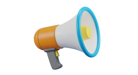 Brightly Colored 3D Megaphone with Blue Rim isolated on a transparent background bullhorn