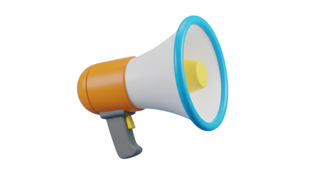 Brightly Colored 3D Megaphone with Blue Rim isolated on a transparent background bullhorn