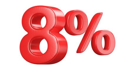 Red 8 Percent 3D Rendered Symbol for Discount and Financial Graphics