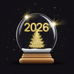 Luxury Black New Year 2026 Snow Globe Vector Illustration