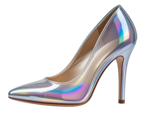 Elegant clear glass high heel with rainbow shimmer isolated on transparent background PNG