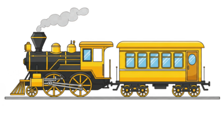 Cartoon train with a passenger car attached on transparent background