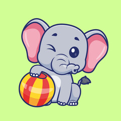 Cute Elephant Playing Ball Circus Cartoon
