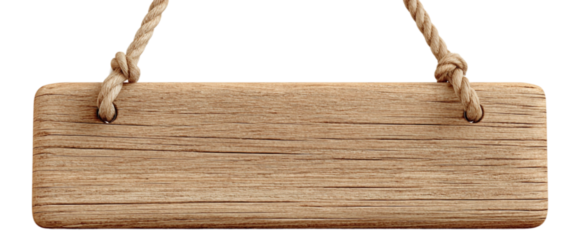 Wooden signboard hang with ropes,cartoon illustration of game art,clipart,transparent background.