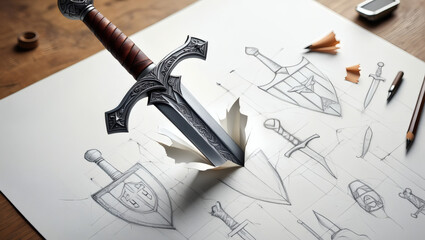 Fantasy sword design process conceptualizing weapon ideas sketching and prototyping art