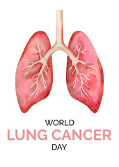 World Lung Cancer Day banner design promoting prevention and wellness, featuring a hand-drawn illustration of health, resilience, and vitality