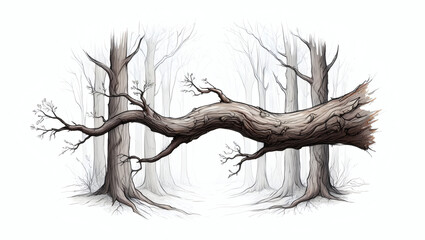 Fallen tree creates natural archway in ethereal forest scene