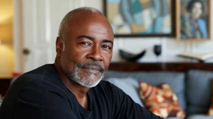 Mature man with salt and pepper beard, looking directly at camera with a slight smile, relaxed indoors. - Powered by Adobe