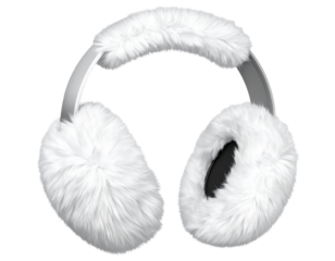 Fluffy white earmuffs headphones with soft fuzzy texture isolated on transparent background PNG