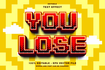 Vibrant Red Pixelated YOU LOSE 3D Text Effect.