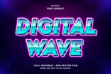 Digital Wave 3D Text Effect Editable with Neon Glow and Glossy Blue Gradient.