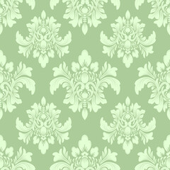 Damask seamless pattern with light green flowers, vintage design, vector illustration elegant for textile, wall paper, bedding, wrapping, curtains, carpet, upholstery fabric, cushion cover, fashion
