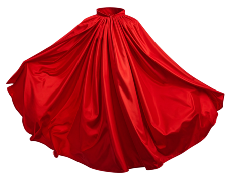 Red superhero cape with elegant high collar isolated on transparent background PNG