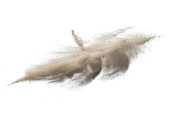 Delicate light brown feather with wispy strands floating gracefully isolated on transparent background