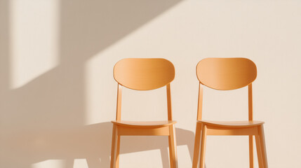 Light and Shadow, A serene sunset casting sharp shadows of chairs, creating a striking visual atmosphere.