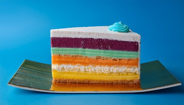 A Beautifully Layered Dessert Slice Resembling A Coastal Landscape With Vibrant Colors And A Textured Sandy Topping Perfect For Culinary Themes
