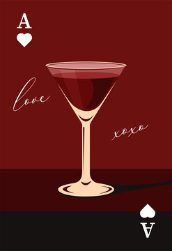 Love Red Wine Playing Card Poster Design