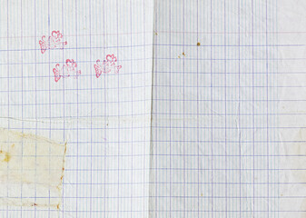 Torn Grid Notebook Paper With Red Stamps And Tape Texture For Background