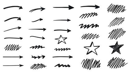 Hand Drawn Arrows Set – Scribble Sketch Line Elements and Doodle Marker Strokes Vector Illustration AI EPS PNG JPEG