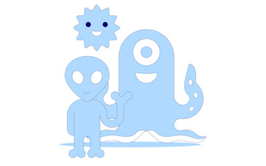 Duotone Minimal Alien Head or Extraterrestrial Icon Illustration