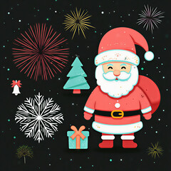 Festive Santa Claus Illustration with Holiday Decorations on a Dark Background
