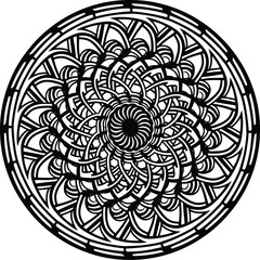 Vector spiral swirl mandala ornament inspired by Aomori Tsugaru lacquer style, symbolizing eternal harmony and energy flow, decorative seamless circular pattern for textile and wallpaper