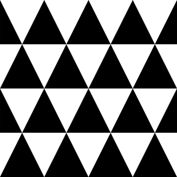 Simple seamless geometric pattern with black and white triangles in minimal design. Perfect for fabric, wallpaper, background, wrapping, and modern decoration.