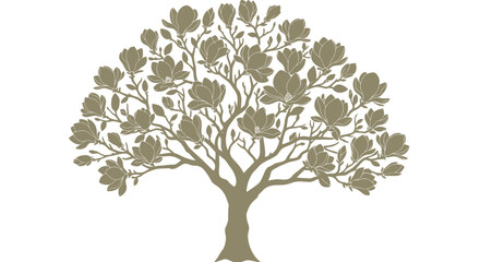 Stylized khaki flowering tree on white