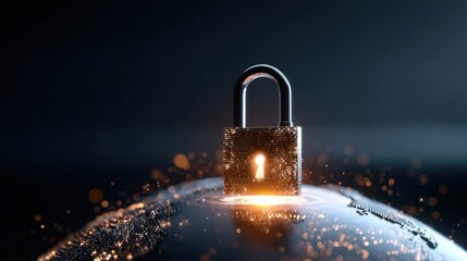 glowing padlock floating above digital globe, global cybersecurity concept, dark minimalistic style