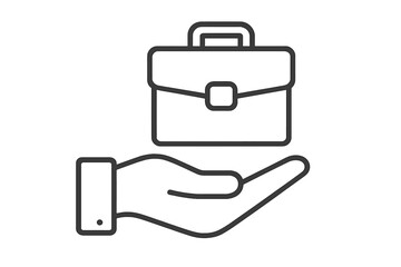Hand holding briefcase line icon. Business service offer, job opportunity, career portfolio concept. Professional work symbol for web, app, UI. Case management vector.